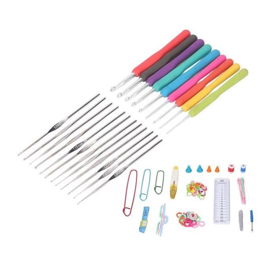 Kit Crochet 53 Pièces - 14 Aiguilles Aluminium + Accessoires - Pour Tricot Et Crochet