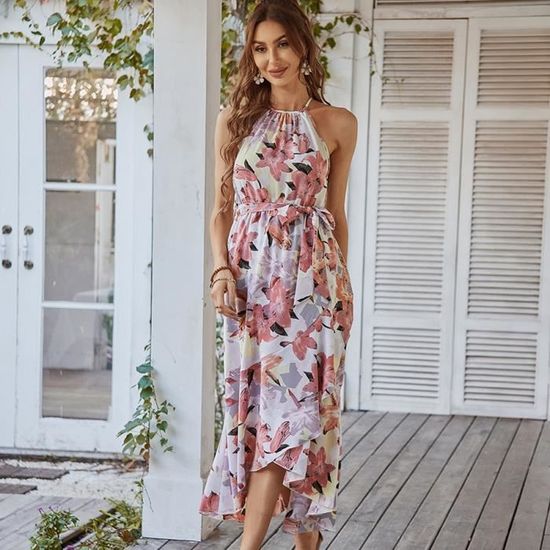 Robe Longue Femme Robe d'Été à Épaules Dénudées à Imprimé Floral Robe de cérémonie Chic