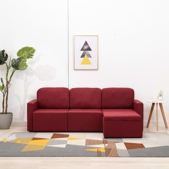 1537Good| Canapé d'angle Réversible Convertible,Canapé-lit modulaire 3 places,Sofa de salon Retro Design, Rouge bordeaux Tissu
