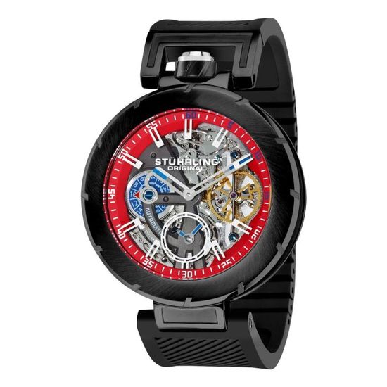 Montre Homme Stuhrling Original Cadran Carré Bicolore Or Rose Et Noir - État Occasion