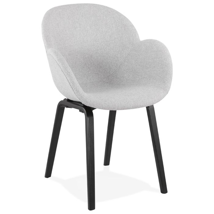 Chaise design avec accoudoirs 'SAMY' en tissu gris clair et pieds en bois noir