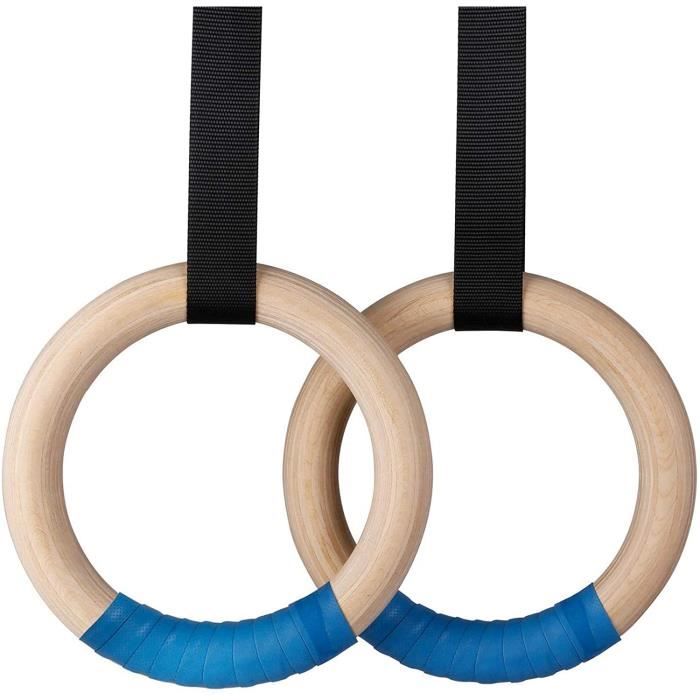 Anneaux de gymnastique en bois--1500lbs--boucle de qualité--industrielle--bretelles réglables--anneaux de fitness de 1,25 pouce