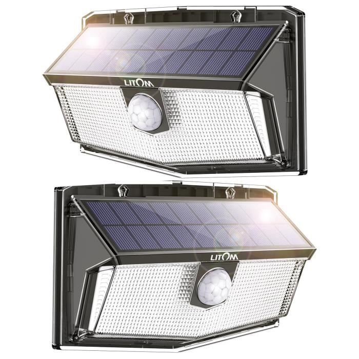 LITOM 300 LED Lampe Solaire Extérieur Puissante Étanche IPX7 Lumière Sécurité de Détecteur de Mouvement PIR Sensible à Grand Angle