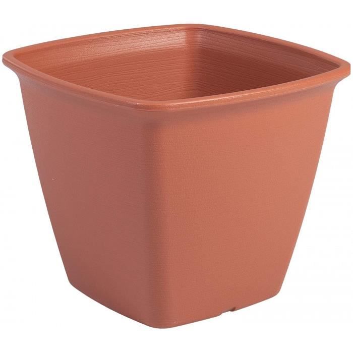 t De Fleur Carré À Réserve D'Eau - Square Plant Pot - 300, Plastique, Brun, Medium, 30 X 30 X 25,3 Cm- Taille: Medium Version: Brun