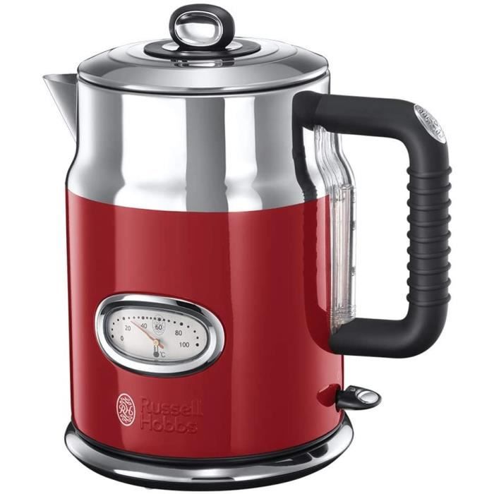 Russell Hobbs Bouilloire 1,7L, Ebullition Rapide, Couvercle Amovible, Design Vintage - Rouge 21670-70 Retro