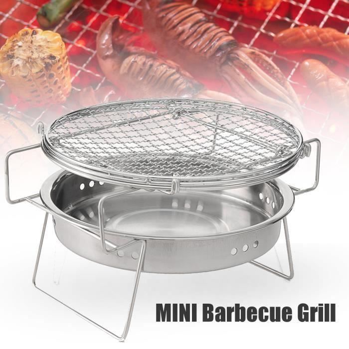 Poêle à Barbecue Rond Grille en Acier inoxydable Extérieur Portable Fe48687