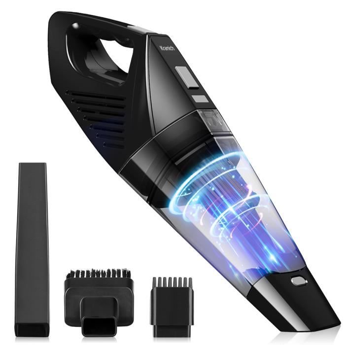 Kranich Aspirateur cyclonique portable sans sac, aspirateur a main de voiture sans fil 120W, 3 brosses