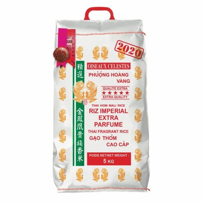 Riz Thai impérial extra parfumé qualité premium - Sac de 5KG - Marque Oiseaux Célestes - Année 2020 - 10KG (2x5KG)