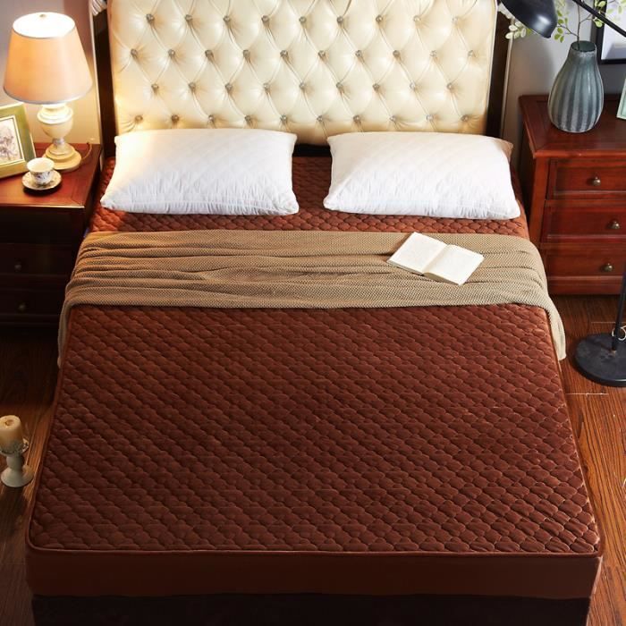 Drap Housse 180*200 cm + 30 cm couleur unie en velours de cristal - Brun