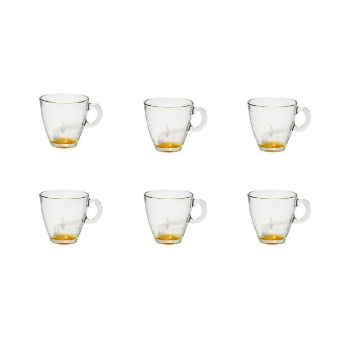 BIALETTI 6 tasses Cappuccino en verre 220ml transparent et jaune avec soucoupe