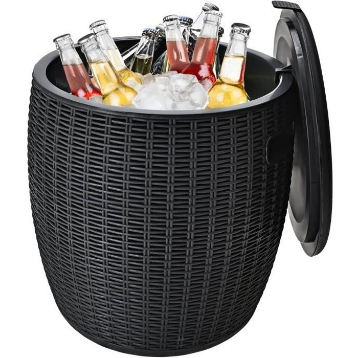 COSTWAY Cool Bar avec Table pour Terrasse 45L Dia.38 x 43CM avec Couvercle,Poignées Latérales et Boucle Charge 150 KG