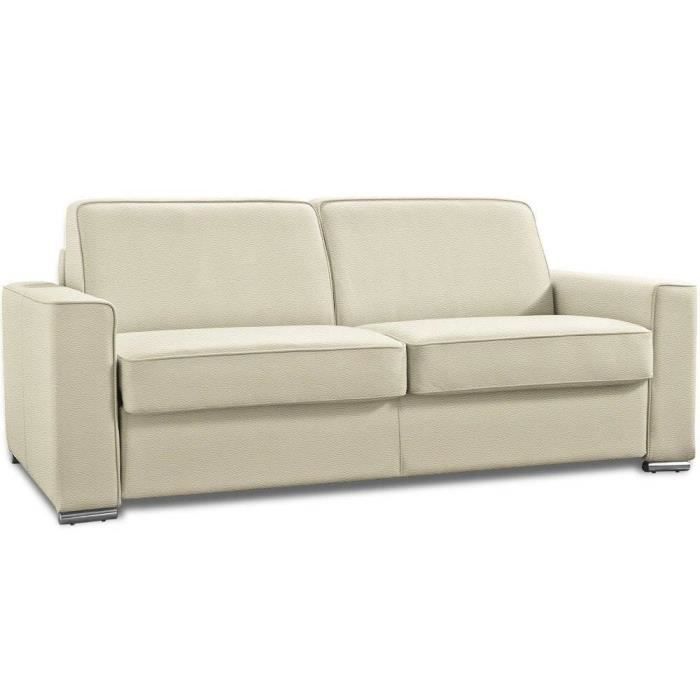 Canapé convertible EXPRESS PREMIUM 120 cm sommier lattes RENATONISI matelas BULTEX cuir vachette beige beige Cuir Inside75