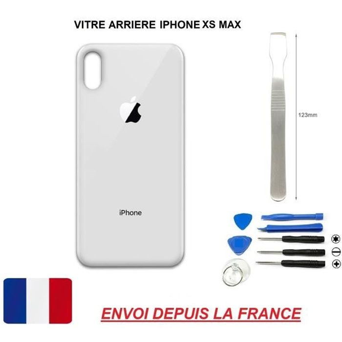 vitre arrière IPHONE XS MAX 6.5 ARGENT / BLANC qualité origine en verre, coque cache batterie double face Adhésifs et kit outils sp