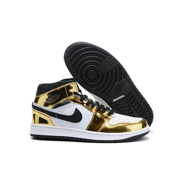 Airs-Jordans 1 Or liquide noir et blanc Chaussures hommes et femmes Basket