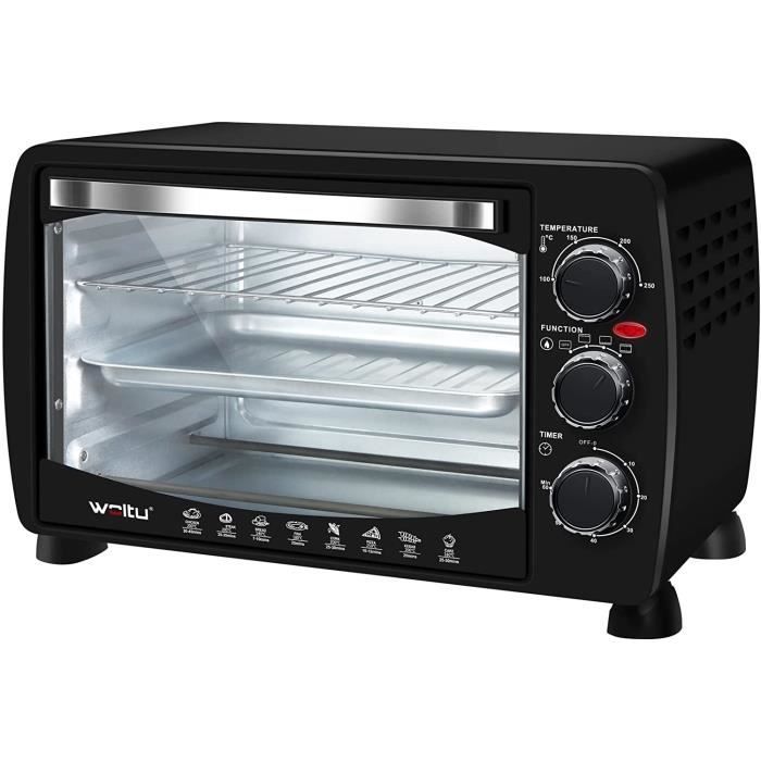 WOLTU BF09sz Mini Four à Pizza Double Porte en Verre avec Plaque de Cuisson et rôtissoire avec minuterie 0-250 ° C 1400 W,20 litres