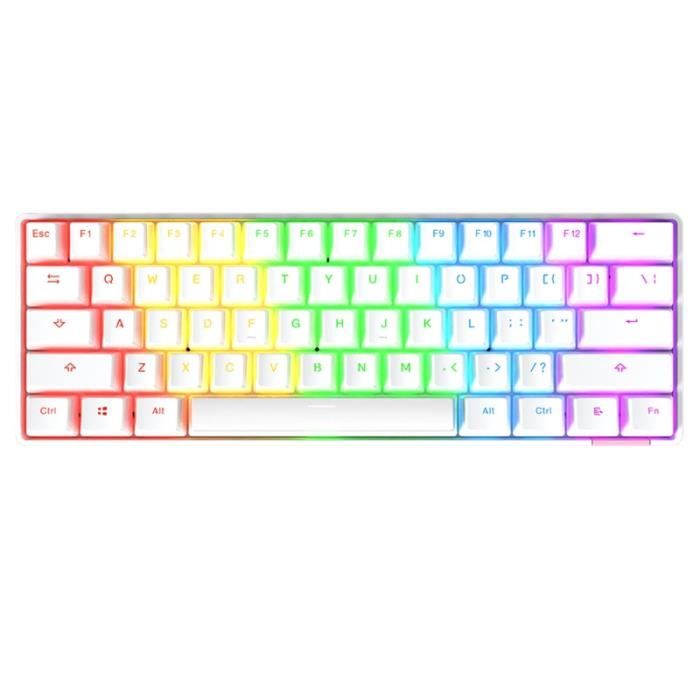 Clavier de jeu mécanique Compact 61 clés de jeu portable Keyboard 60% - Blanc - Bleu Commutateur