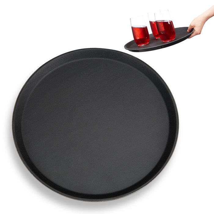 Relaxdays Plateau de restauration, Bar, Brasserie, Bistrot, Café, Restaurant, Service, Rond, Boissons, Ø 35 cm, noir