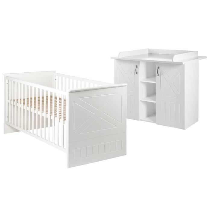 ROBA Ensemble chambre bébé -Constantin-, lit bébé 70x140 cm et commode à langer, blanc