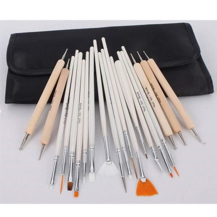 20pcs Art Designing Painting Dotting Detailing Pen Brushes Bundle Tool Kit with Roll-up Pouch