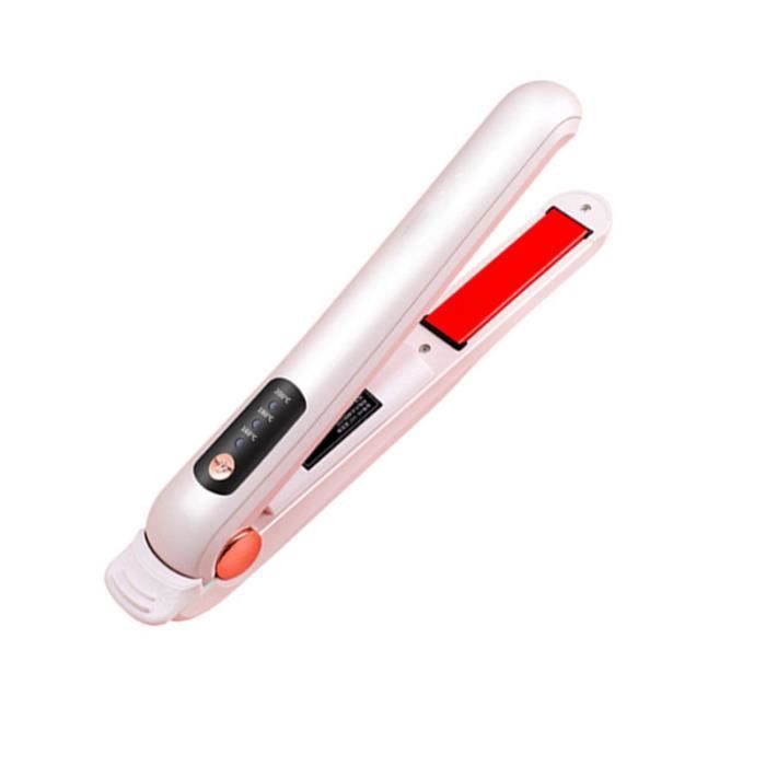 Fer à lisser sans fil avec chargement USB,4000MA,2 en 1 Lisseur et Boucleur ,trois niveaux de température et chauffage rapide,rose