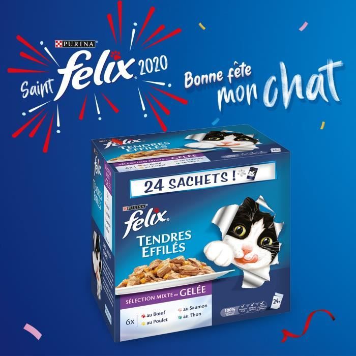 FELIX Tendres Effilés en gelée - Viandes et poissons - Pour chat adulte - 24x100 g