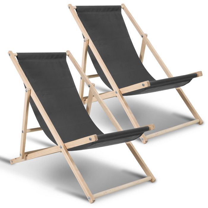 Chaise Longue Pliante En Bois Massif – Lot De 2, Sans Accoudoirs, Réglable 3 Positions, Capacité 120kg, Revêtement OEKO-TEX - 1