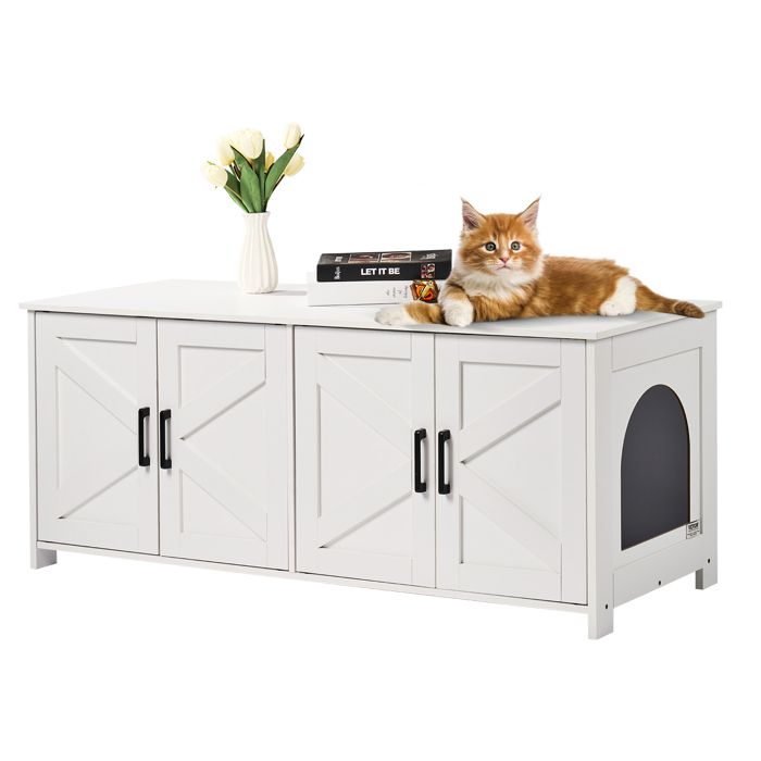 Vevor Bac à litière pour chat pour 2 chats, Meubles de bac à litière cachés avec des chambres doubles, 47,2 « L x 18,5 » L x 19,7 « H, Blanc