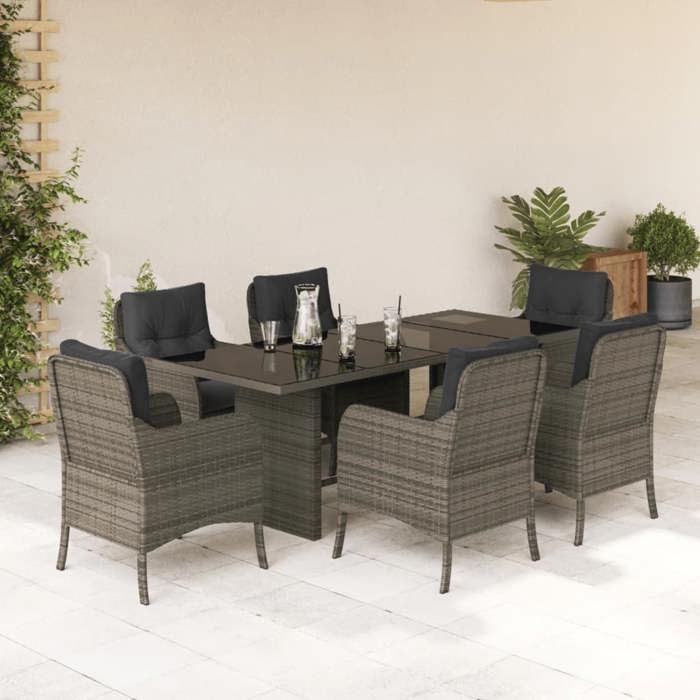 vidaXL Ensemble à Manger de Jardin avec Coussins 7 pcs Table et Chaise de Terrasse Meubles de Patio Mobilier dExtérieur 3211884