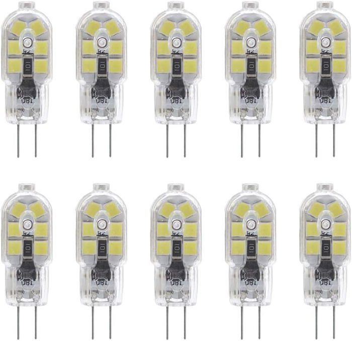 10-Pack G4 2W LED Ampoule pour les Ampoules de Hotte 200LM Bi-Pin avec Couvercle en PVC Transparent Blanc Froid 6000K Non-dimmable