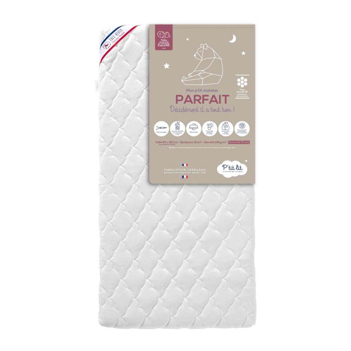 Matelas bébé déhoussable faces été / hiver PARFAIT 60x120 - Blanc - Garantie 10 ans - Ptit Lit