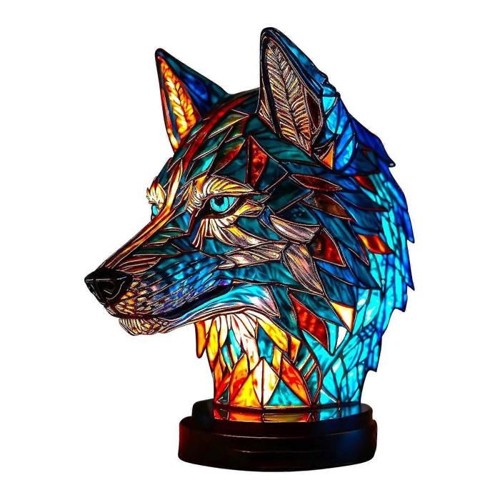 Lampe de table animal en résine teintée veilleuse de bureau rétro cadeau de Noël loup