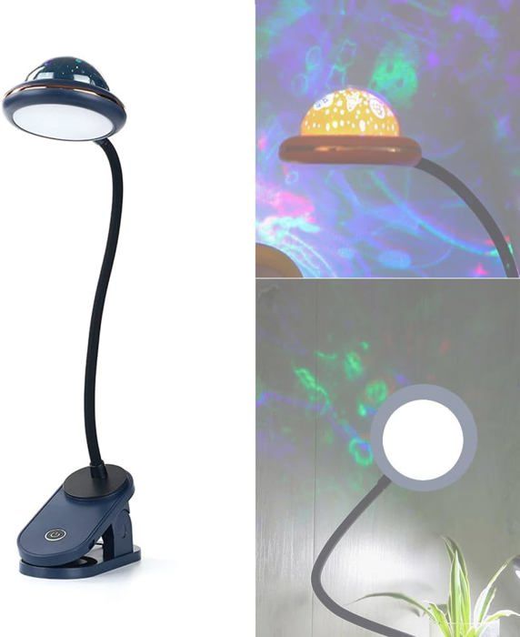 Lampe à pince pour enfants lampe de lecture à pince LED rechargeable par USB avec projection détoiles intensité tactile à 360° bleu