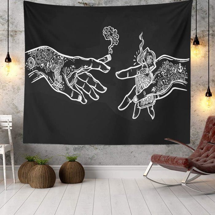 Tapisserie Murale MainsFlorales Blanches et Noires FunnyTrippy Hippie Boho Nouveauté Tapisserie Tenture Murale pour Chambre Salon