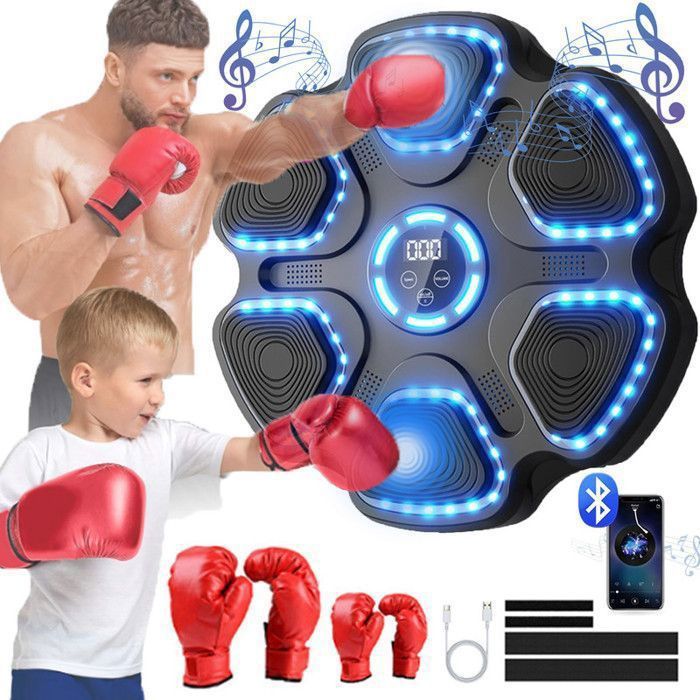 Music Boxing Machine Da Parete Con Luci LED E Bluetooth – Punch Machine Per Adulti E Bambini, 7 Velocità, Conta Colpi, Inclusi Guanti MMA, Installazione Senza Fori