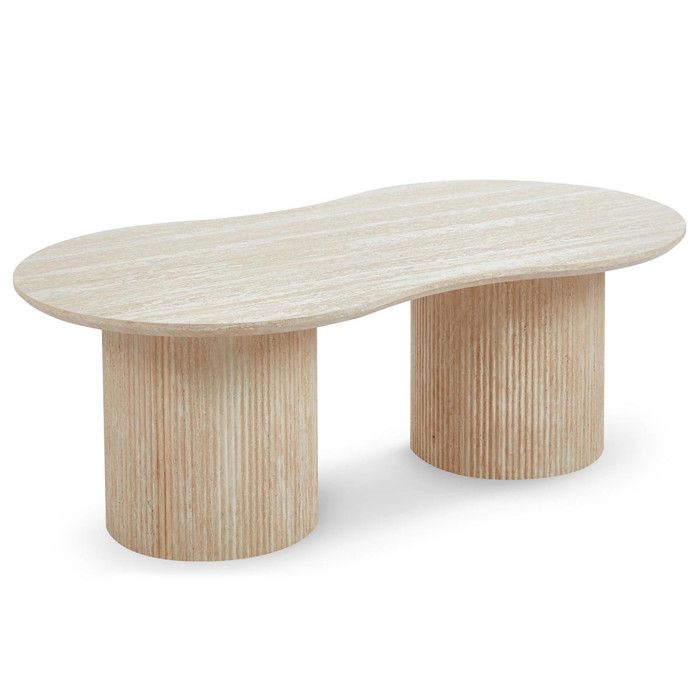 Table basse moderne 70x130cm avec pieds style colonnes Gwendoline Effet travertin Beige