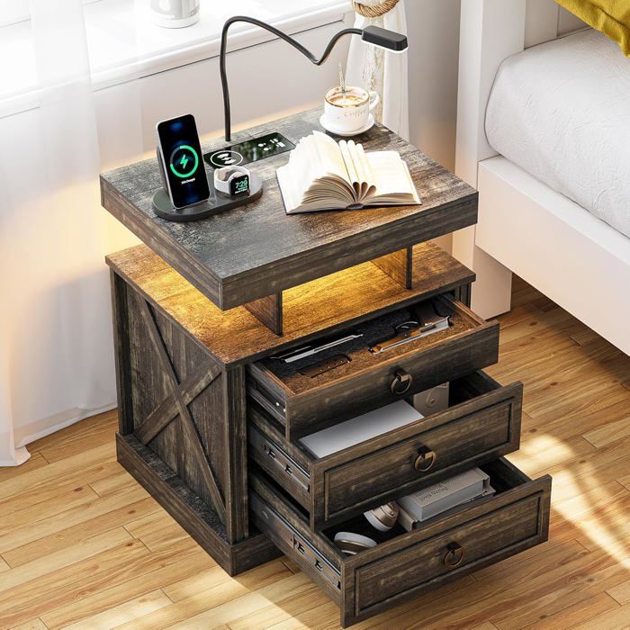 Table de Chevet LED avec 1 Port USB et 1 Port Type-C,Capteur Intelligent, 45 x 40 x 50 cm(2, Blanc) - Gamm vert