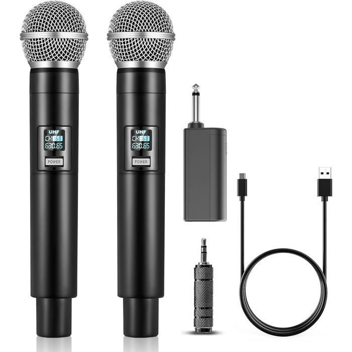 Microphone Sans Fil - OTBACT - UHF Double - Rechargeable - 200 pieds - Réduction du bruit DSP