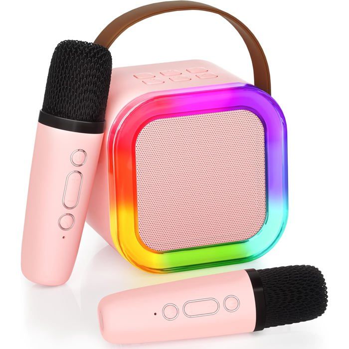 Chennyfun Karaoké Enfant – Mini Enceinte Bluetooth Avec 2 Micros Sans Fil, Effets Magiques Et Lumières LED – Dès 3 Ans