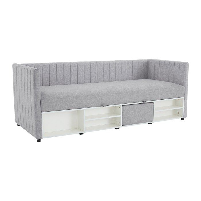 Lit coffre banquette 80 x 200 cm - Tissu - Gris - LAOZIA
