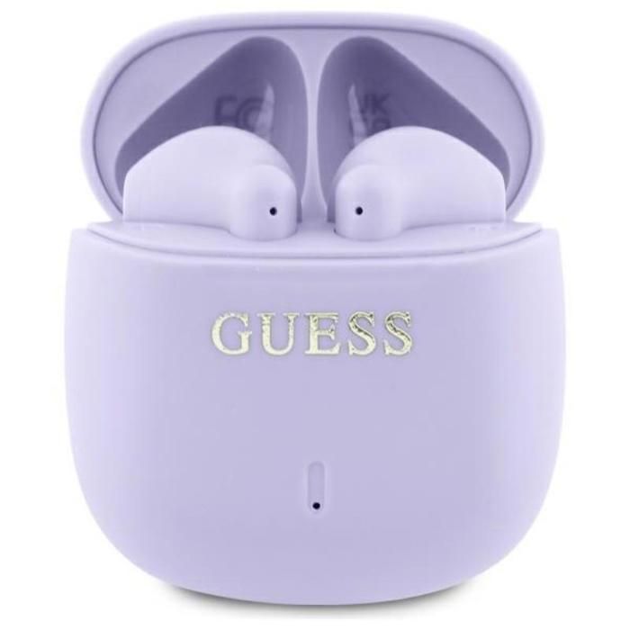 Écouteurs Bluetooth TWS Guess avec logo imprimé classique et étui de chargement (violet)