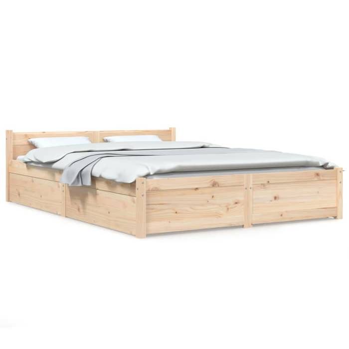 Cadre de lit - VIDAXL - Moderne - Bois de pin massif - 120x200 cm - Avec tiroirs