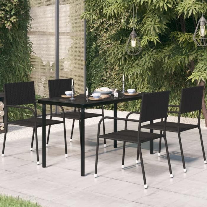 Table à dîner de jardin - vidaXL - Noir - Acier et verre - 140x70x74 cm