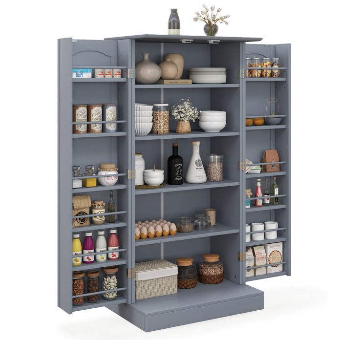 GOPLUS Buffet de Cuisine 60x40x120CM avec 17 Etagères-1 Armoire à 5 Niveaux et 2 Portes à 12 Etagères Gris