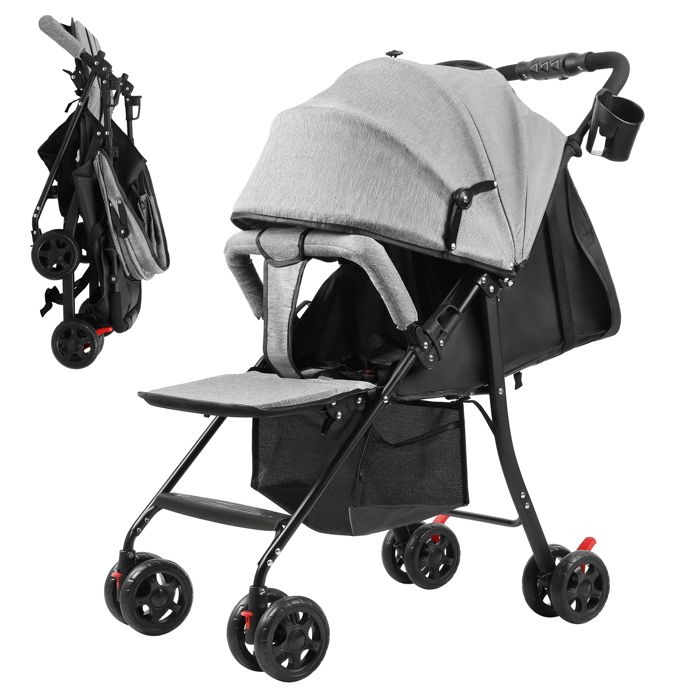 Poussette canne ultra compacte FLASIDU harnais à 5 points jusquà 10 kg dossier réglable pliage facile Gris 75*46*94cm