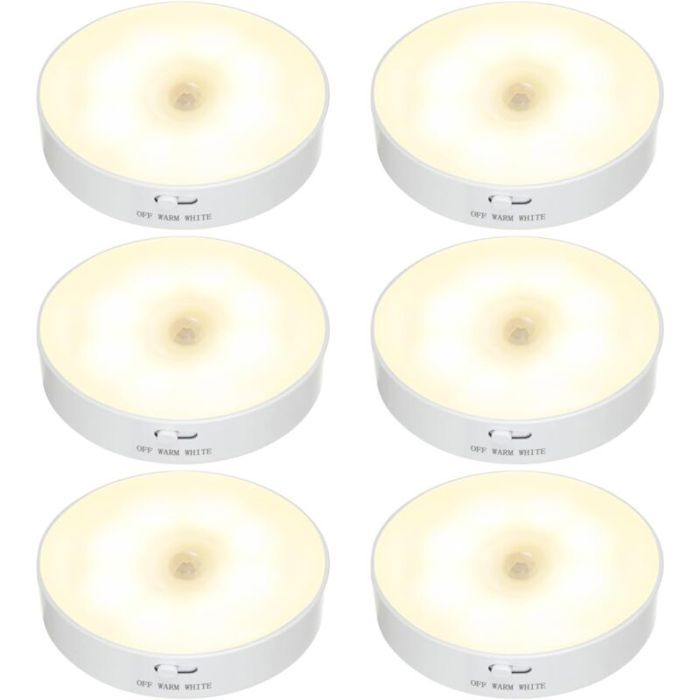 Paquet de 6 veilleuses LED sans fil lampe de sécurité alimentée par batterie rechargeable USB pour escalier chambre à coucher sa
