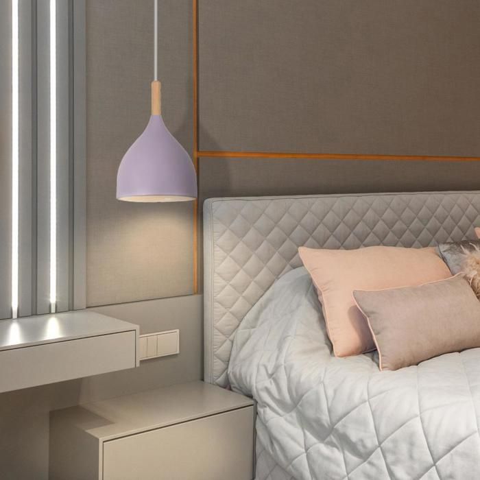 WOTTES 1 x Suspension Vintage Lustre Violet E27 Plafonnier Bois Luminaire Style Industriel éclairage Pour Cuisine Salon