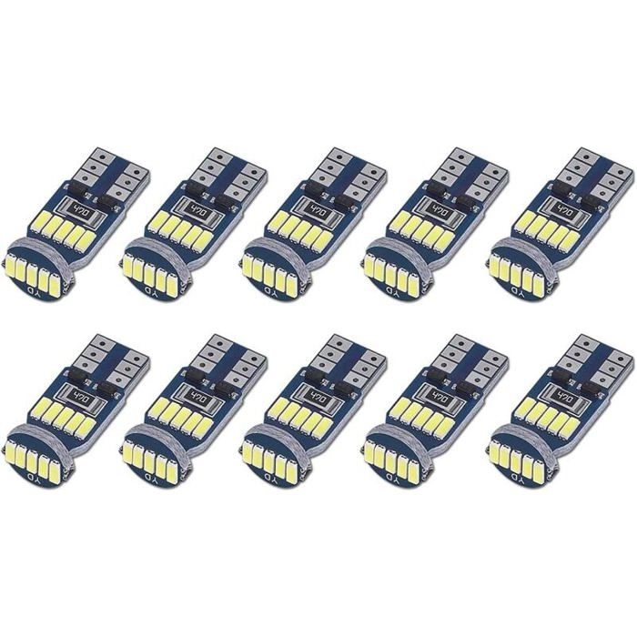 Kit 4 Ampoules LED T10 W5W 6000K Blanc Xenon - 12V - Canbus - Pour Veilleuses, Plaque...