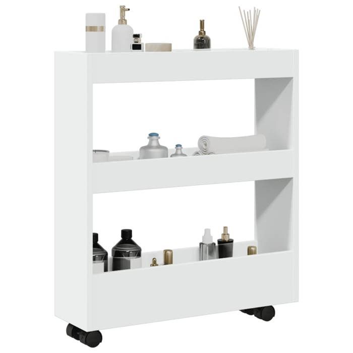 Chariot de rangement étroit - vidaXL - 3 niveaux - Bois dingénierie - Blanc - 60x18x70 cm - Roues pivotantes