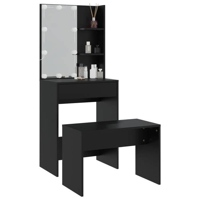 ShieldPro®Ensemble de coiffeuse - CLOUD - Meuble de Chambre - 1 Personne - avec LED Noir - Bois dingénierie 9720081