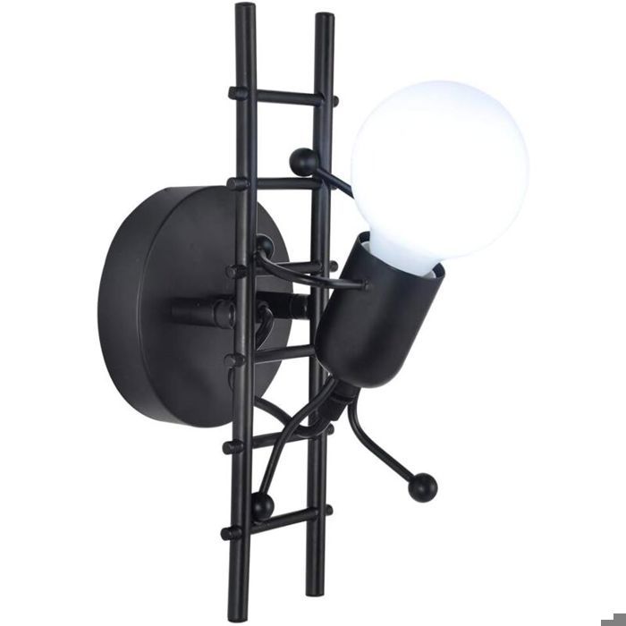 Applique Murale E27 Humanoïde Créatif Applique Murale Interieur Lampe Murale Moderne Lampe de Mur Art Déco Max 60W Cuisine Noir